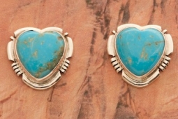 Genuine Kingman Turquoise Sterling Silver Heart Earrings